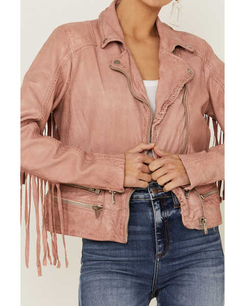 Image #2 - Mauritius Leather Women's Melbourne Pink Fringe Leather Jacket, Pink, hi-res