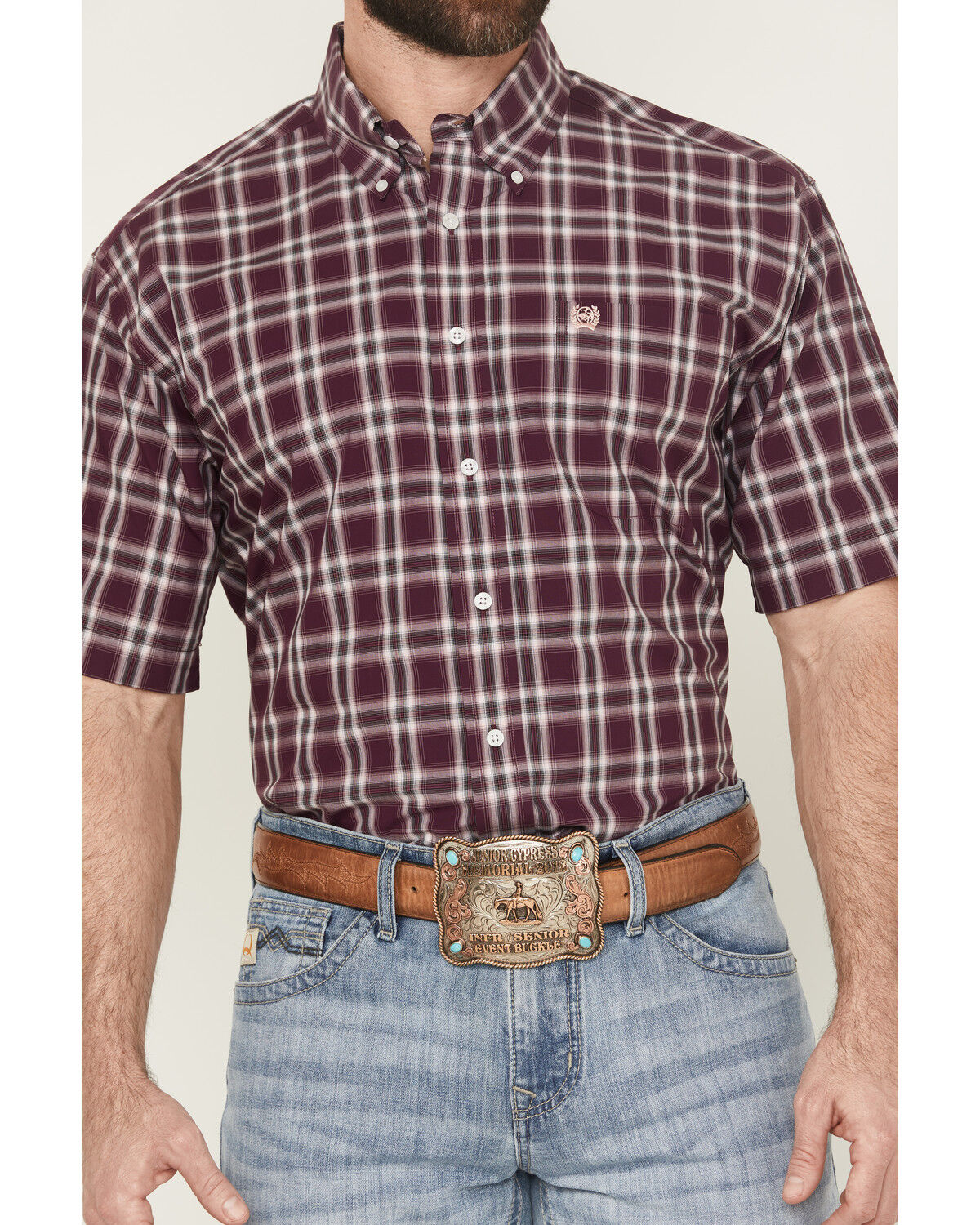 Image #3 - Cinch Men's Plaid Print Short Sleeve Button-Down Western Shirt - Big, Purple, hi-res