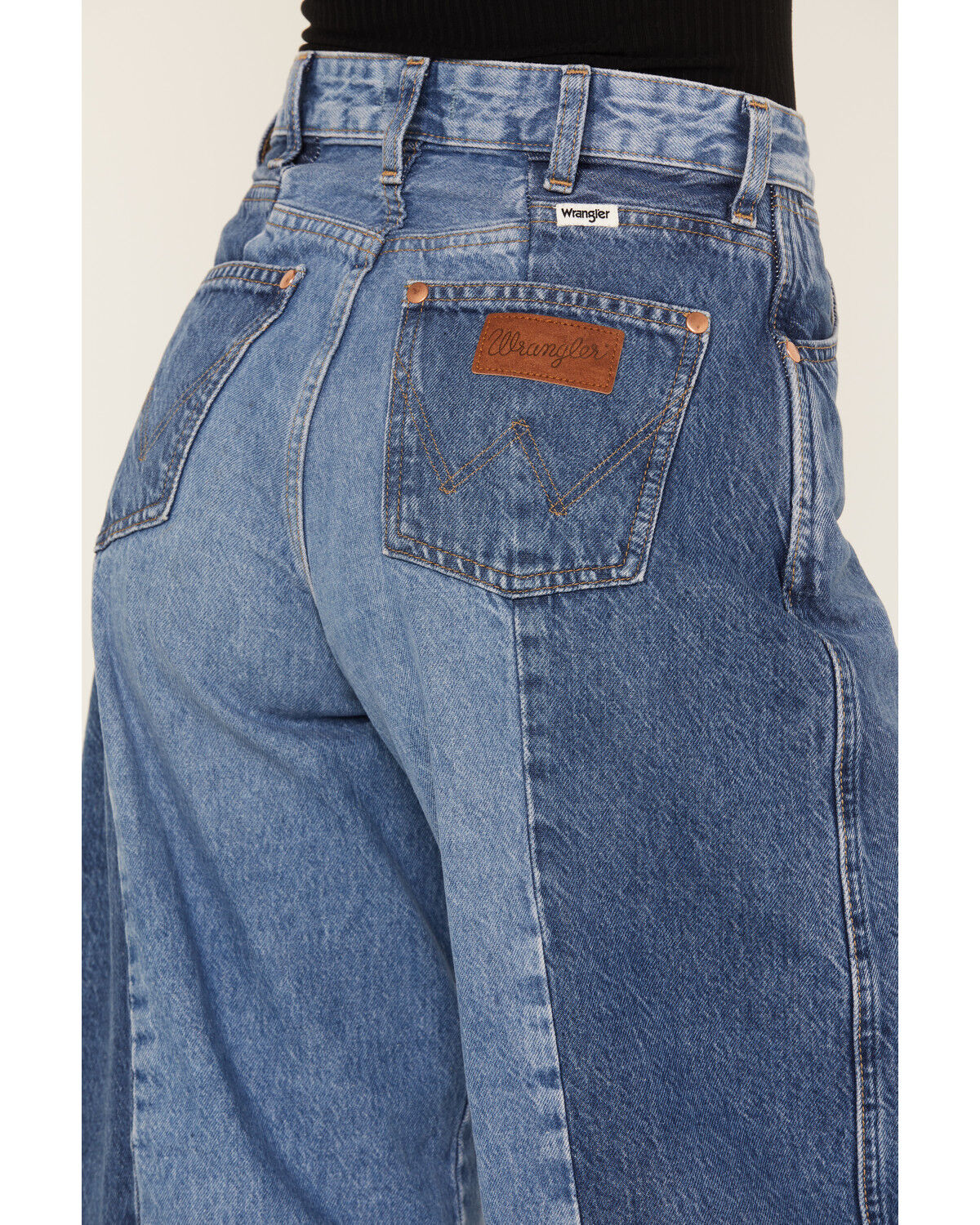 Image #4 - Wrangler Women's Medium Wash Mid Rise Color Block Together Again Wide Leg Jeans, , hi-res