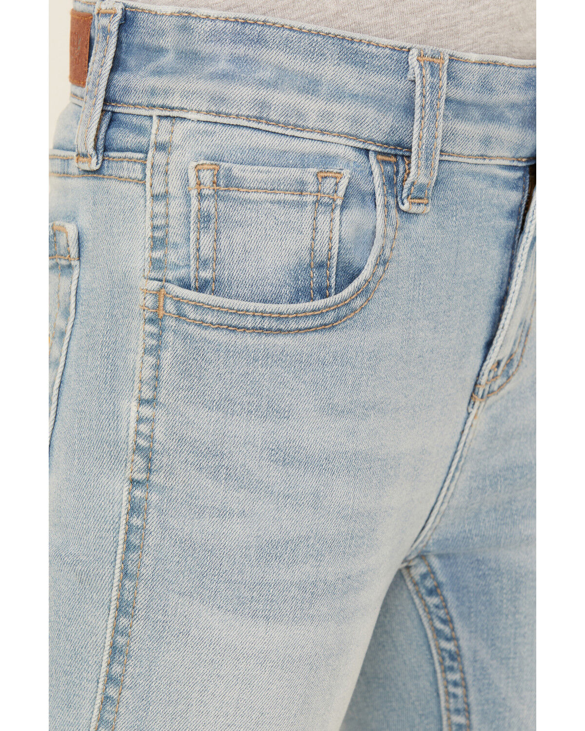 Image #4 - Shyanne Little Girls' Ophelia Floral Embroidered Light Wash Flare Stretch Denim Jeans, Medium Wash, hi-res