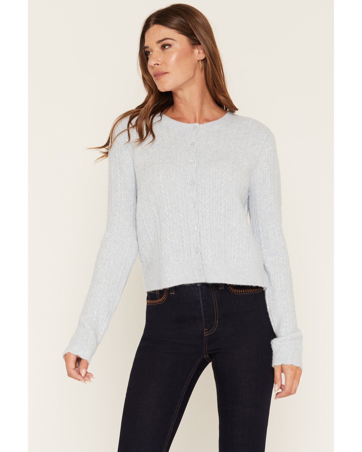 White Crow Women's Pointelle Cardigan, Light Blue, hi-res