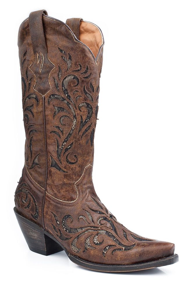 Stetson Distressed Underlay Cowgirl Boots- Snip Toe - Country Outfitter