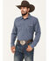 Image #1 - Blue Ranchwear Men's Somerville Herringbone Striped Print Long Sleeve Snap Work Shirt, Navy, hi-res