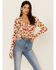 Image #1 - Wild Moss Women's Rust Long Sleeve Floral Button Cinch Front Knit Top , Rust Copper, hi-res