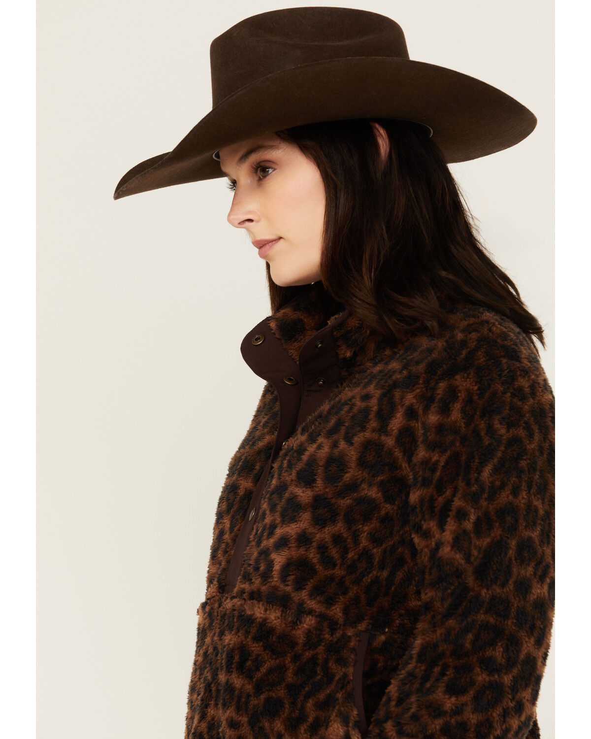 Image #2 - Ariat Women's Berber Leopard Print Sherpa Pullover, Brown, hi-res