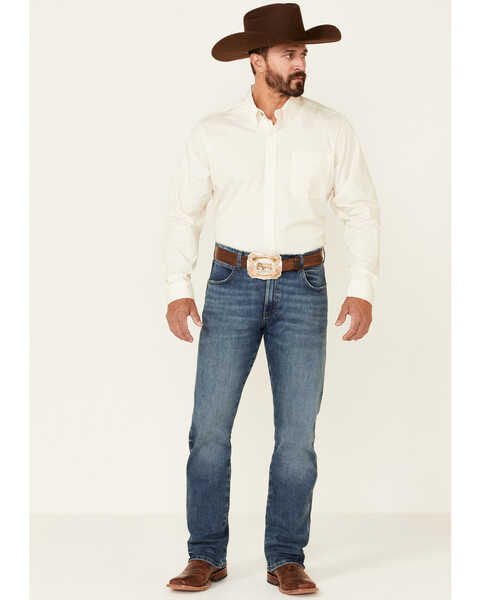 Image #2 - Cinch Men's Modern Fit Solid Cream Long Sleeve Button Down Western Shirt , Cream, hi-res