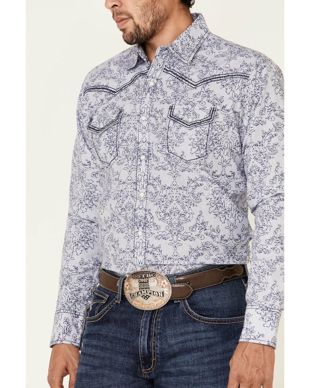 Image #3 - Rock 47 By Wrangler Men's Navy Paisley Print Long Sleeve Western Shirt, Navy, hi-res