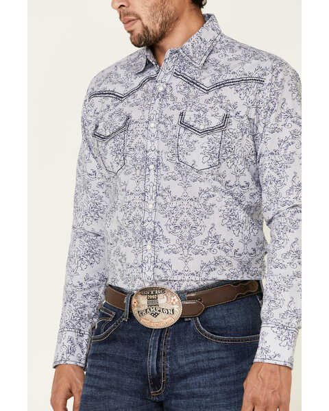 Rock 47 By Wrangler Men's Navy Paisley Print Long Sleeve Western Shirt -  Country Outfitter