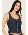 Image #2 - Wrangler Women's Dark Wash Pleated Sleeve Snap Denim Tank Top, Dark Wash, hi-res