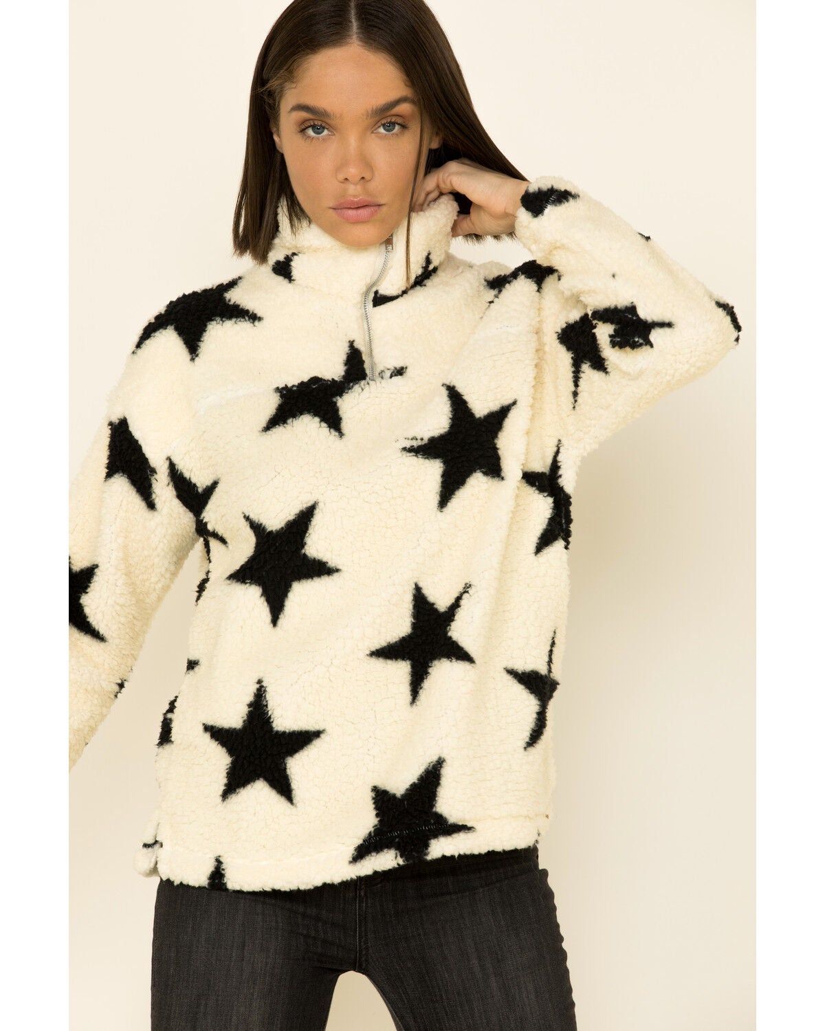 printed sherpa pullover