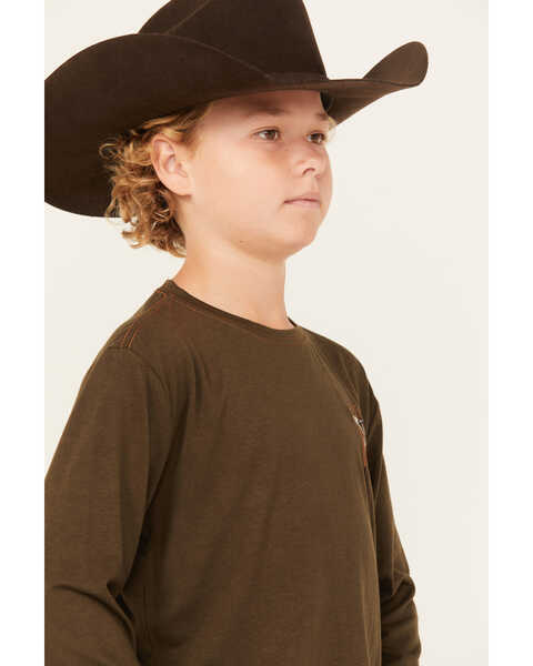 Cowboy Hardware Boys' Embroidered Flag Skull Long Sleeve Premium T-Shirt , Hunter Green, hi-res