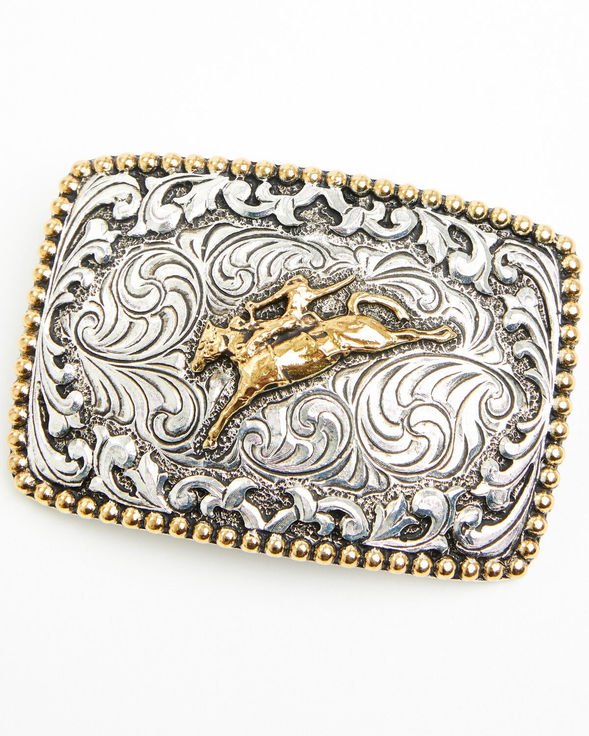 Cody James Bronc Rider Beaded Border Belt Buckle, Silver, hi-res