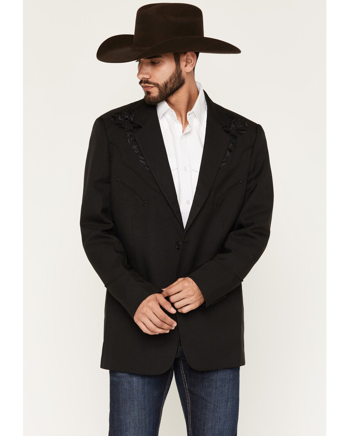 Image #1 - Scully Black Floral Embroidered Western Jacket, Black, hi-res
