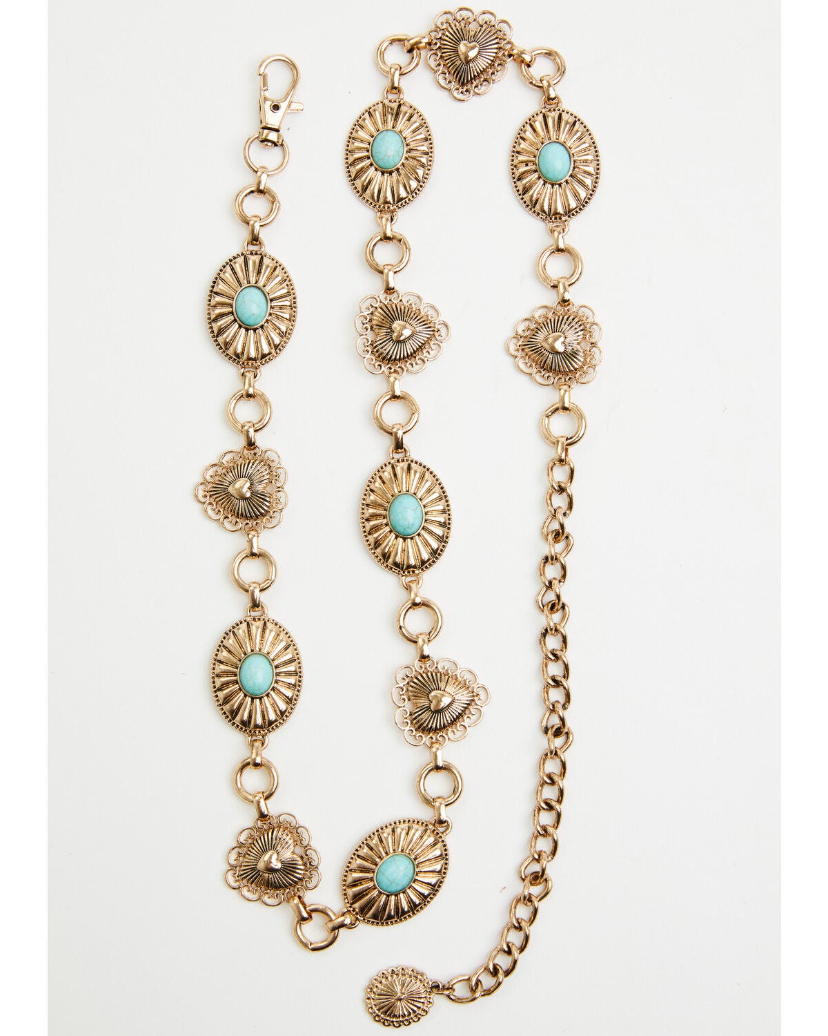 Image #1 - Shyanne Women's Sunburst Heart Concho Chain Belt, Gold, hi-res
