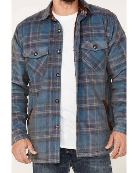 Image #3 - Sculy Men's Plaid Print Corduroy Sherpa Lined Button Jacket, Navy, hi-res