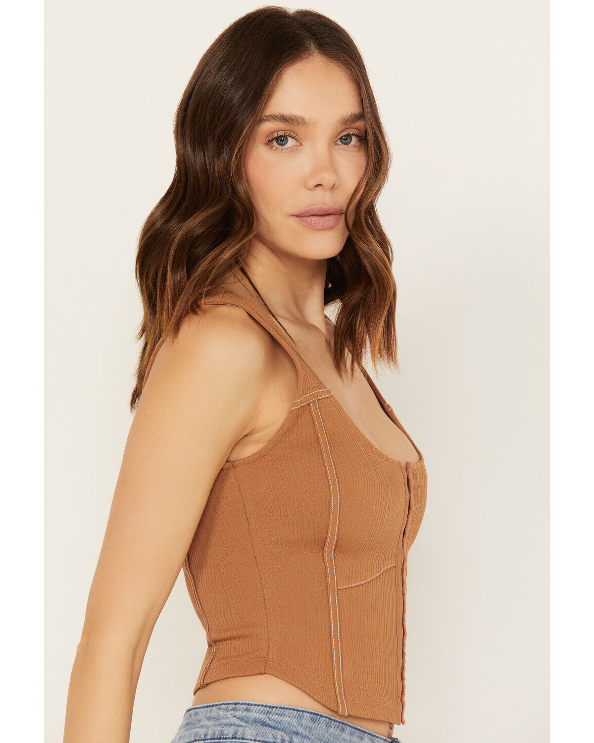 Image #2 - Shyanne Women's Corset Tank, Brown, hi-res