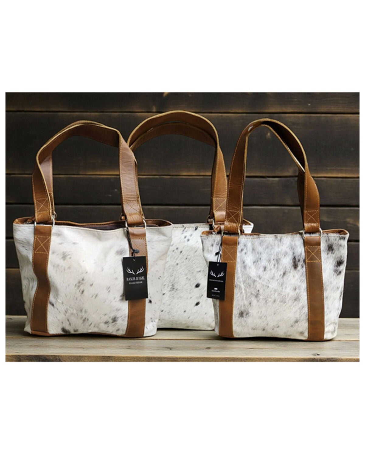 Image #3 - Ranch Junkie Women's Highlands Cowhide Tote Bag, Black/white, hi-res