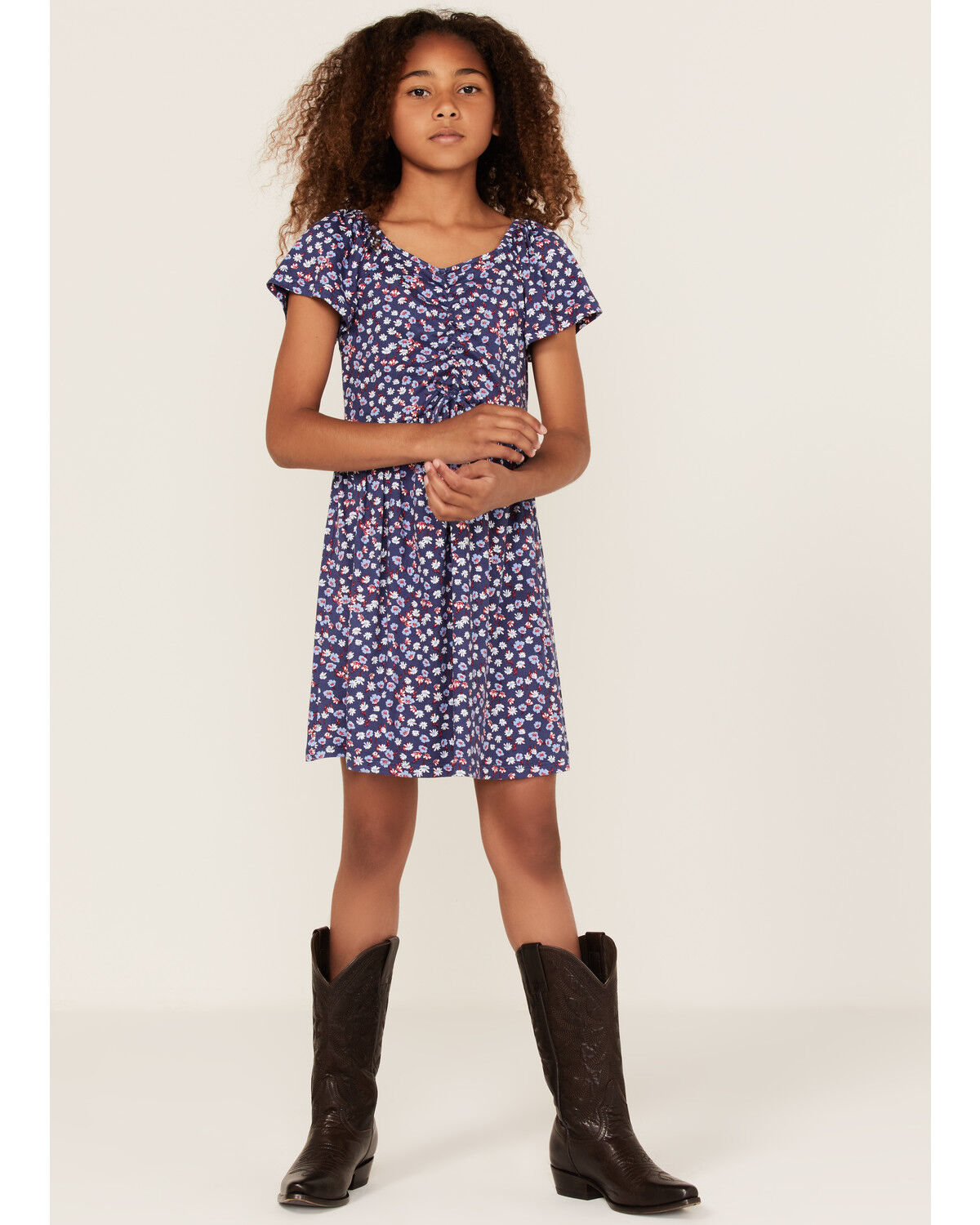 Image #2 - Shyanne Girls' Ditsy Floral Flowy Dress, Blue, hi-res