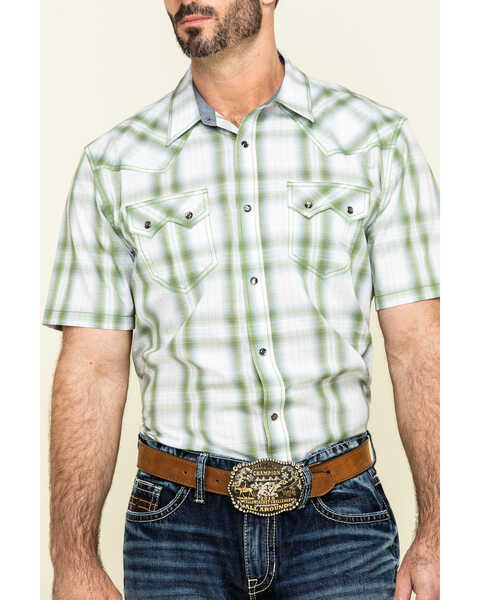 Image #4 - Cody James Men's Woodlands Large Plaid Short Sleeve Western Shirt , White, hi-res