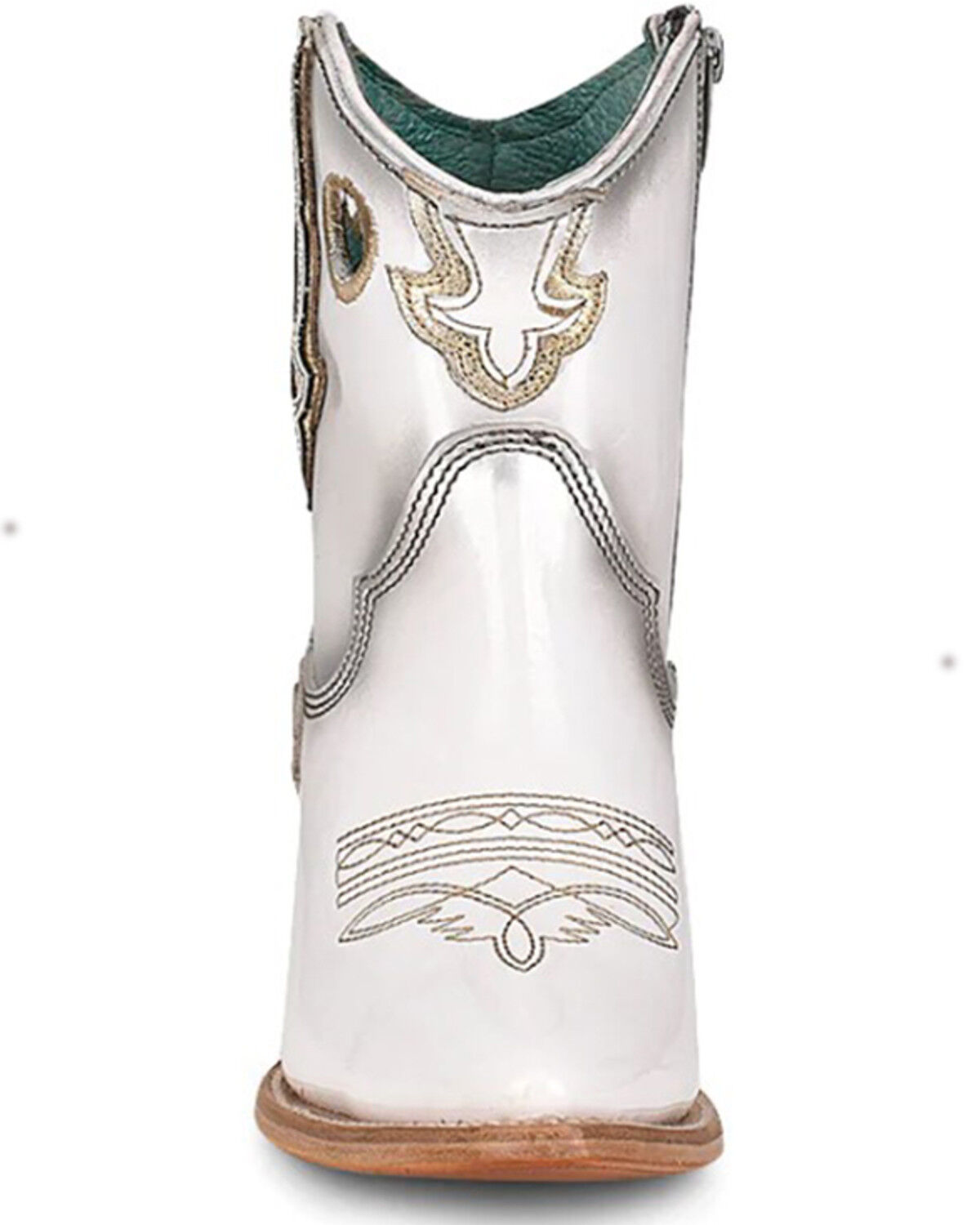 Image #3 - Corral Women's Patent Leather Inlay & Embroidery Western Booties - Snip Toe, White, hi-res