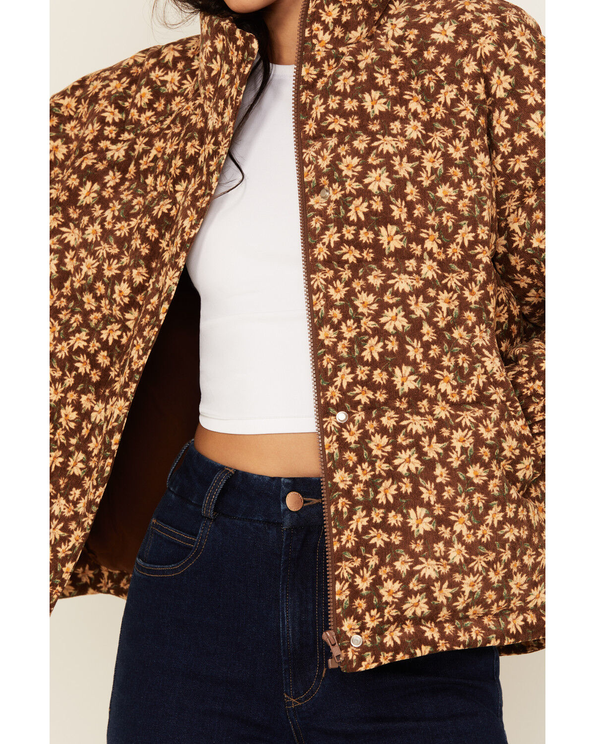 Image #3 - Sadie & Sage Women's Floral Puffer Jacket, Brown, hi-res