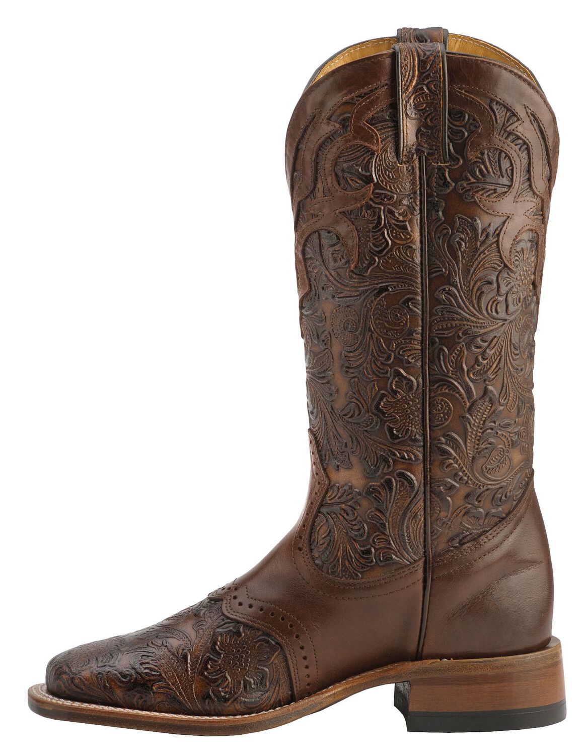 Image #3 - Boulet Women's Hand Tooled Ranger Western Boots - Square Toe, Chestnut, hi-res