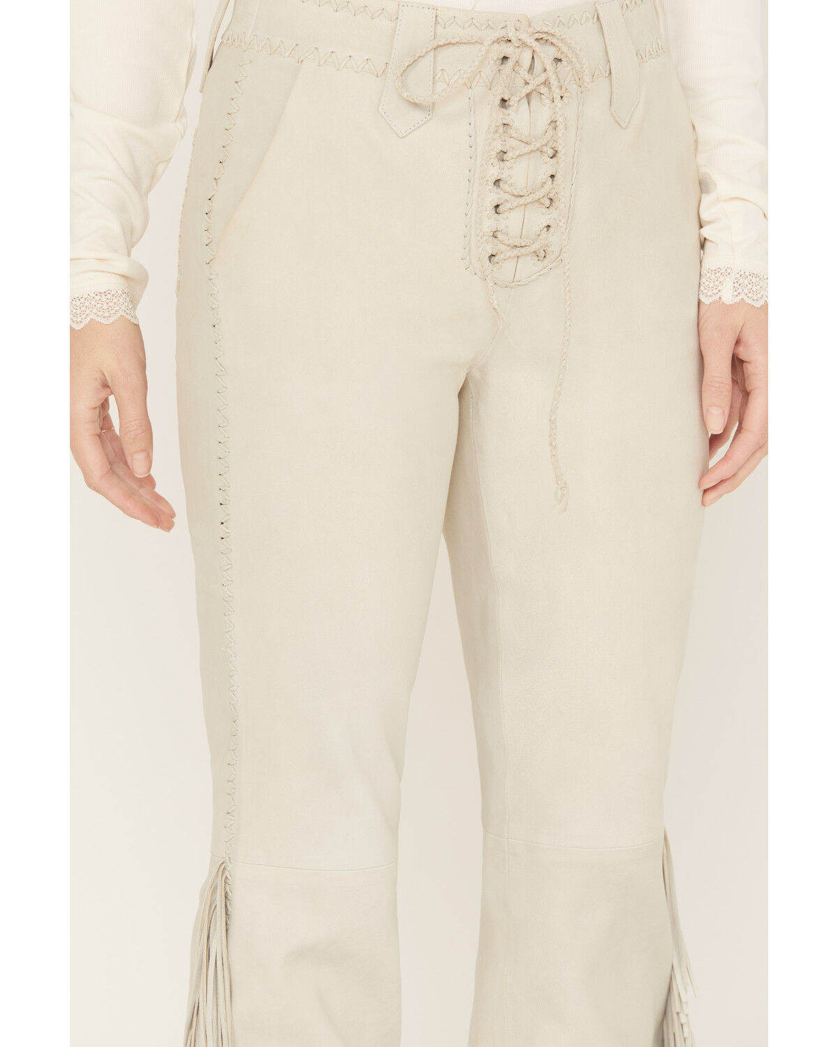 Image #2 - Idyllwind Women's Huntsville High Rise Leather Fringe Flare Pants, Stone, hi-res