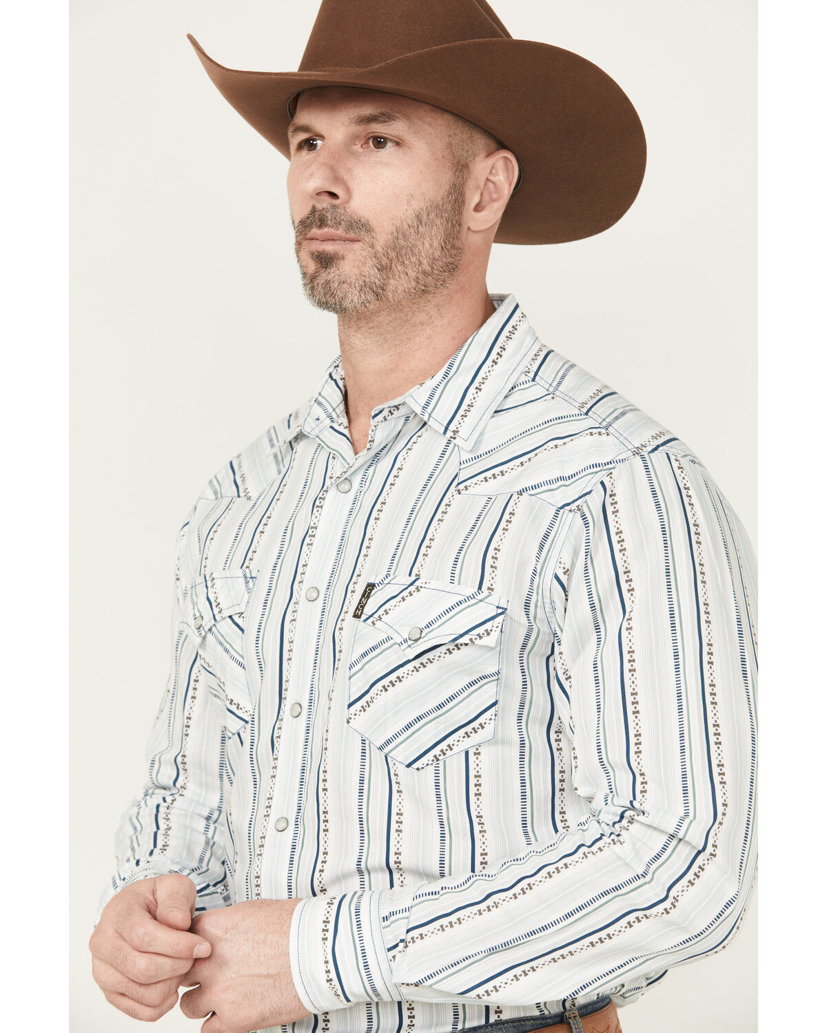 Image #2 - Cinch Men's Striped Long Sleeve Snap Western Shirt, White, hi-res