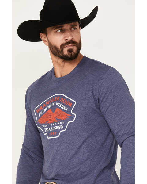 Image #2 - Wrangler Men's Authentic Western Denim And Eagle Long Sleeve Graphic T-Shirt, Heather Blue, hi-res