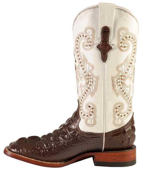 Image #3 - Ferrini Women's Hornback Caiman Print Western Boots - Broad Square Toe, Chocolate, hi-res