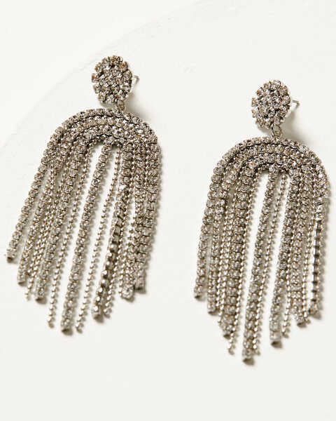 Shyanne Women's Bridal Beaded Fringe Earrings , Silver, hi-res