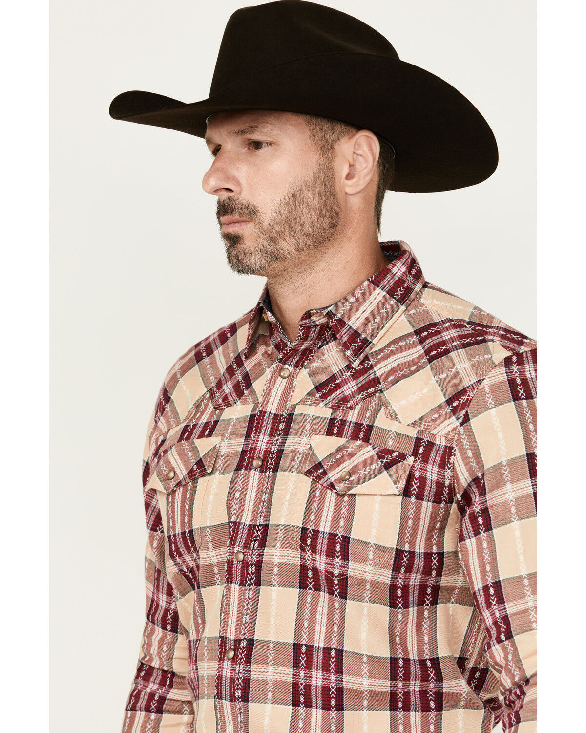Image #2 - Moonshine Spirit Men's Memory Plaid Print Long Sleeve Snap Western Shirt, Cream, hi-res