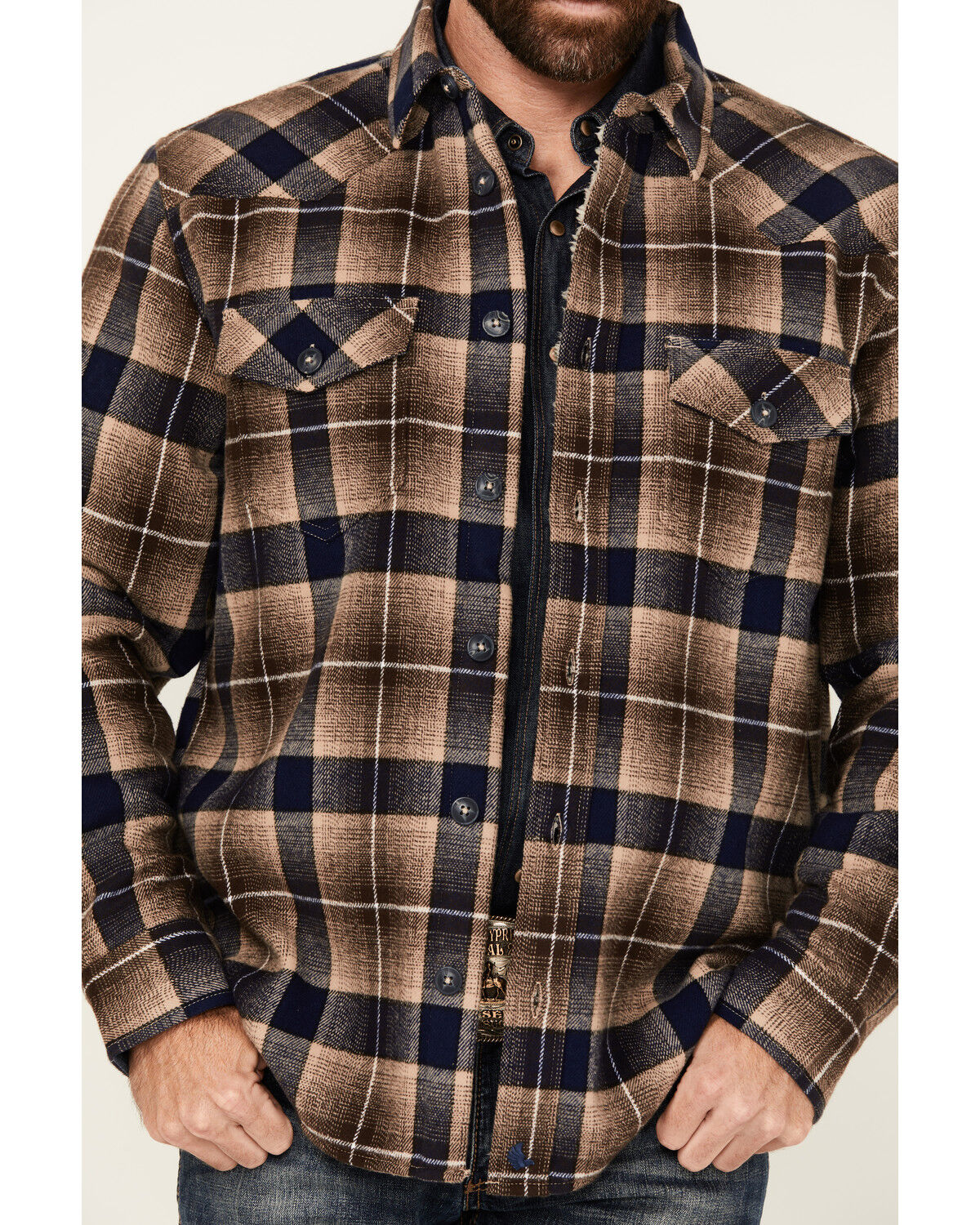 Image #3 - Cody James Men's Barrett Plaid Print Sherpa Lined Button-Down Jacket, Blue, hi-res