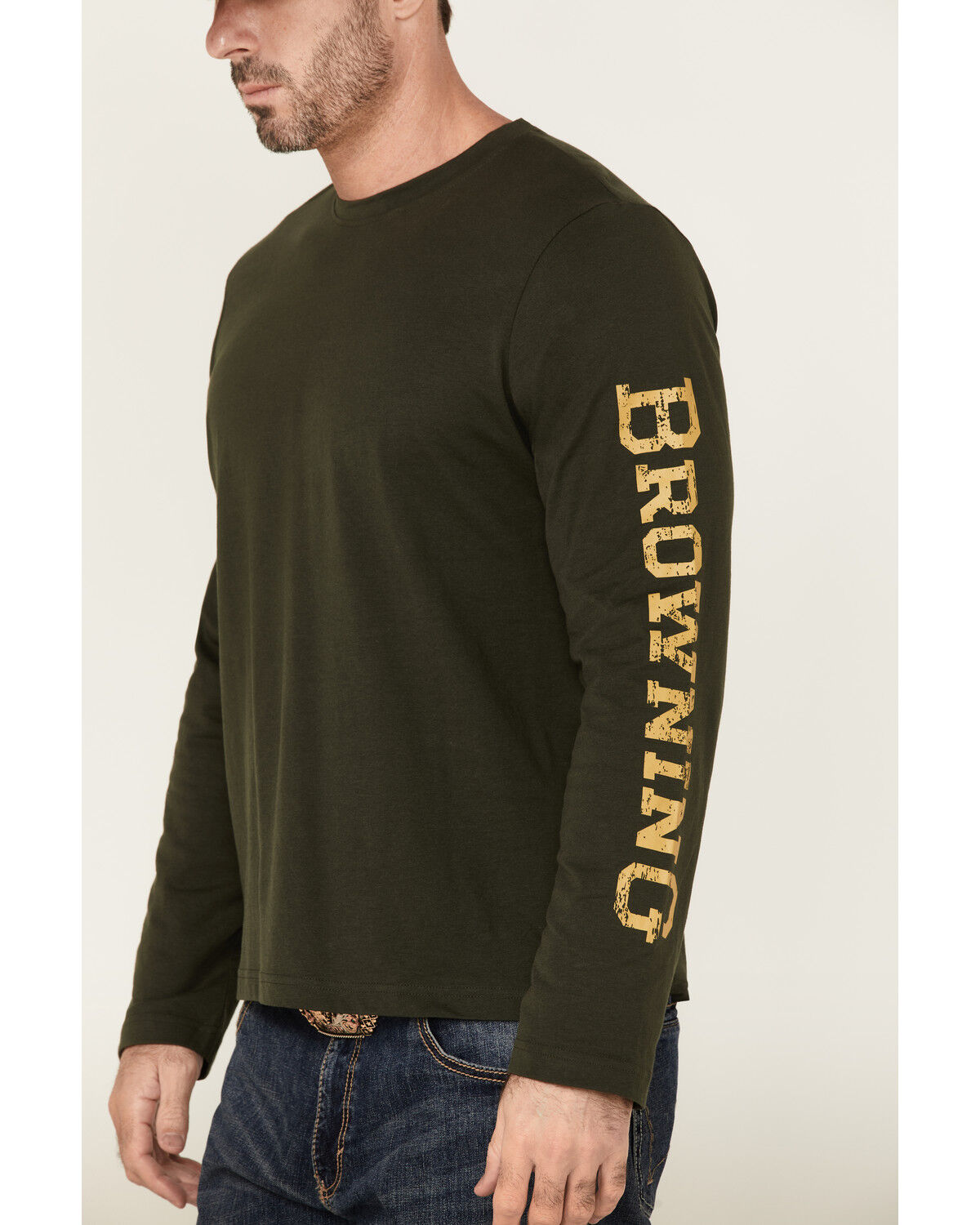 Image #3 - Browning Men's Solid Logan Logo Graphic Lightweight Long Sleeve T-Shirt, Dark Green, hi-res