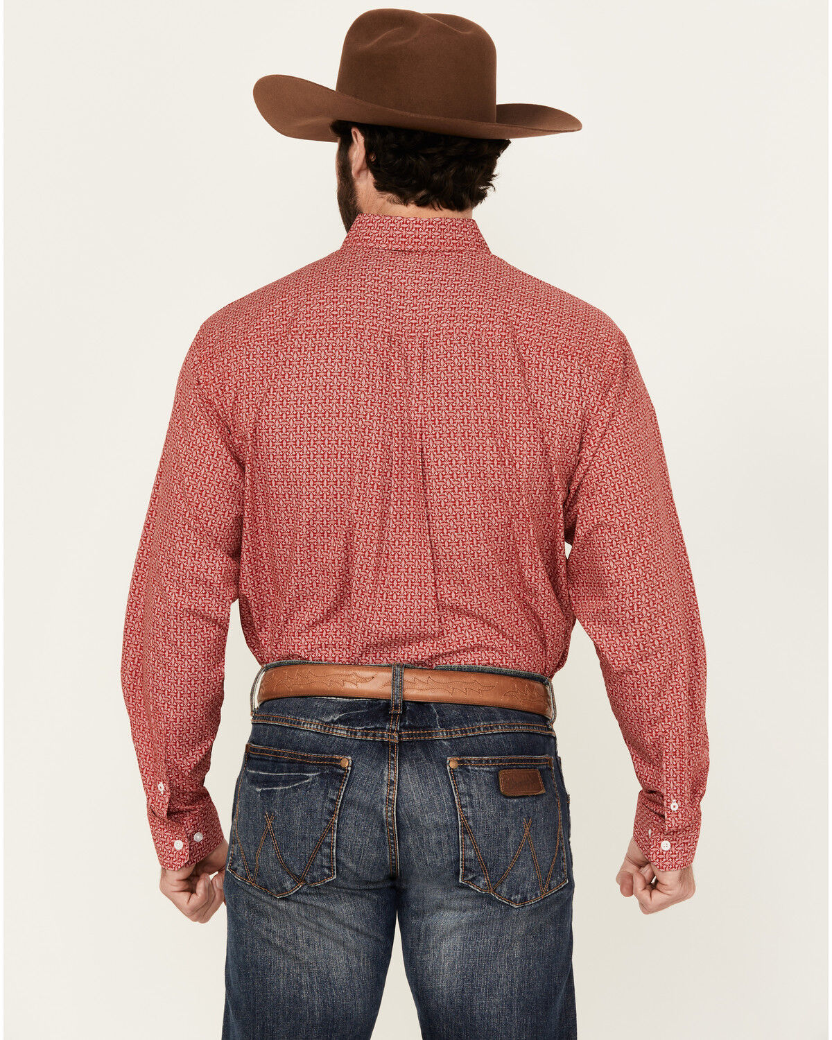Image #4 - Cinch Men's Geo Print Long Sleeve Button-Down Western Shirt, Red, hi-res