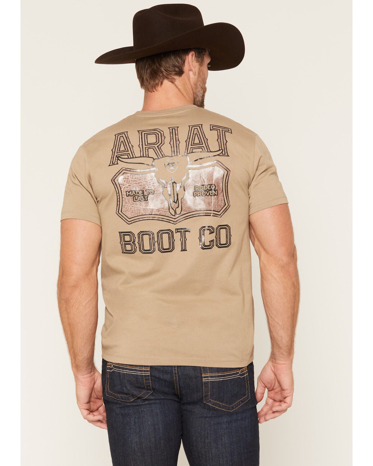 Ariat Men's Steer Lockup Short Sleeve Graphic T-Shirt, Taupe, hi-res