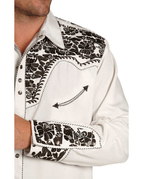 Image #2 - Scully Men's Embroidered Gunfighter Long Sleeve Snap Western Shirt, Steel, hi-res