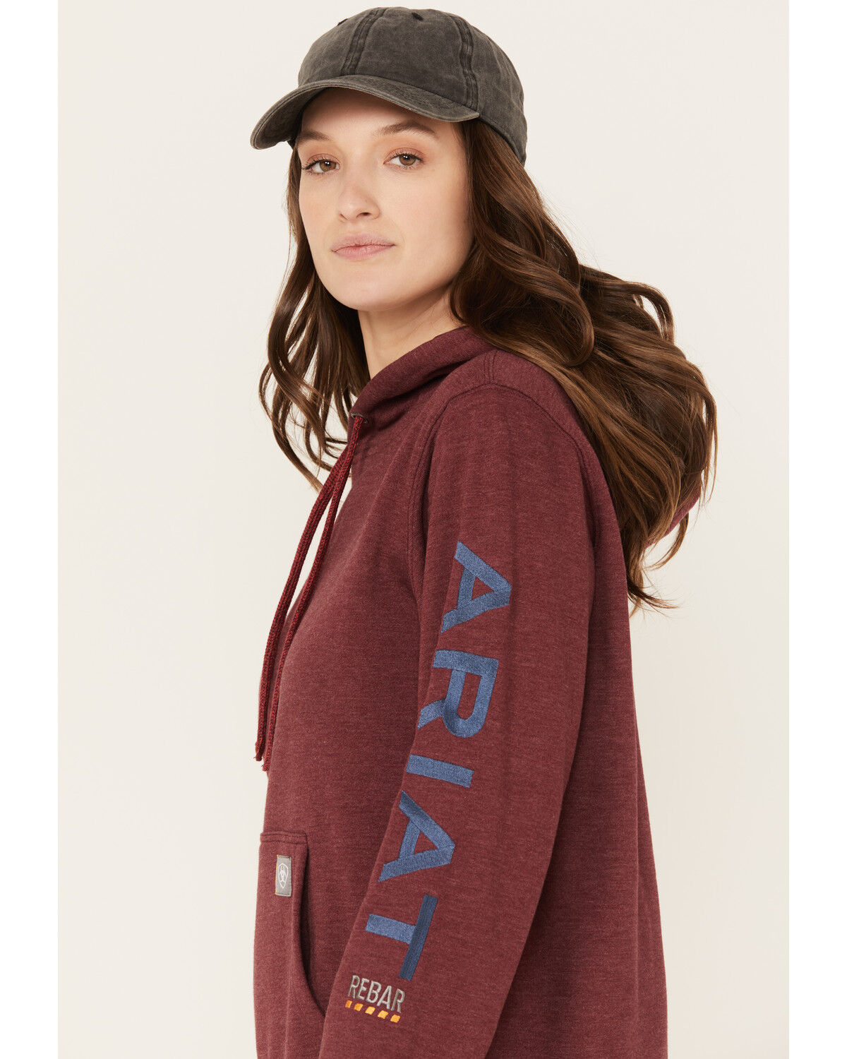 Image #2 - Ariat Women's Rebar Logo Sleeve Graphic Work Hooded Sweatshirt, Heather Red, hi-res