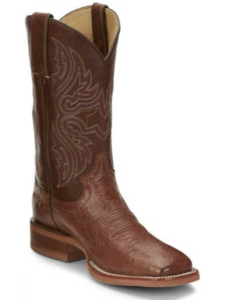Image #1 - Justin Boots Women's Smooth Ostrich Western Boots - Broad Square Toe , Brown, hi-res