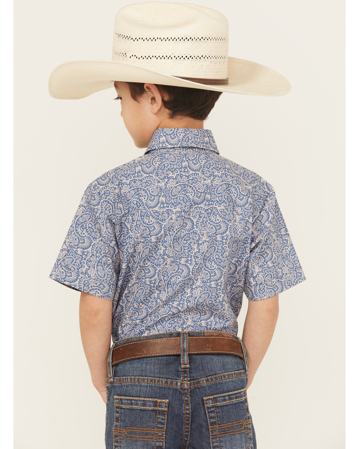 Image #4 - Ely Walker Boys' Paisley Print Short Sleeve Pearl Snap Western Shirt, Navy, hi-res