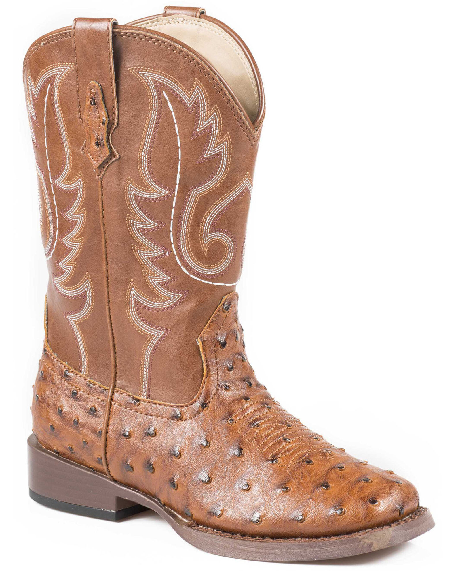 Image #1 - Roper Boys' Ostrich Print Western Boots - Square Toe, Tan, hi-res