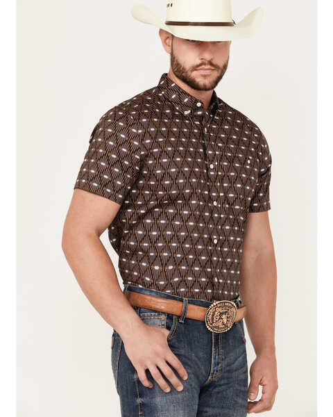 Image #2 - RANK 45® Men's Asscher Geo Print Short Sleeve Button-Down Western Shirt, Royal Blue, hi-res