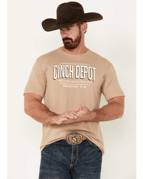 Image #1 - Cinch Men's Depot Short Sleeve Graphic T-Shirt, Sand, hi-res