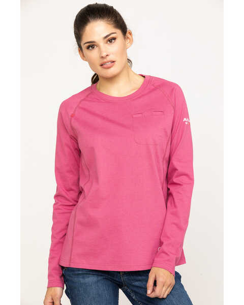 Image #1 - Ariat Women's FR Air Crew Long Sleeve Work Shirt, Pink, hi-res