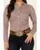 Image #3 - Shyanne Women's Geo Print Long Sleeve Button-Down Stretch Riding Shirt, Dark Red, hi-res