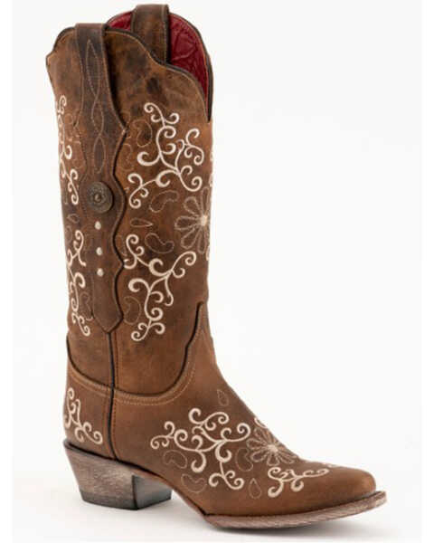 Ferrini Women's Bella Embroidered Concho Western Boots - Snip Toe , Brown, hi-res
