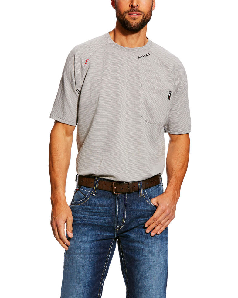 Ariat Men's FR Silver Fox Base Layer Short Sleeve Work Pocket T-Shirt  , Grey, hi-res