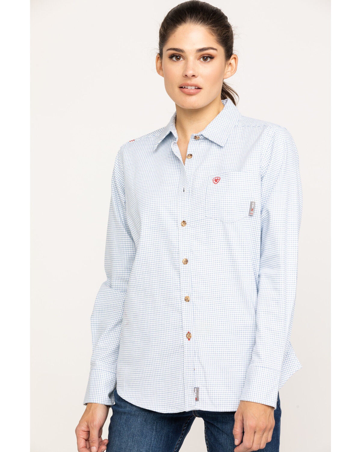 Ariat Women's FR Hermosa Durastretch Work Shirt, White, hi-res