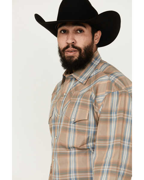 Image #2 - Stetson Men's Plaid Print Fancy Yoke Long Sleeve Pearl Snap Western Shirt , Brown, hi-res