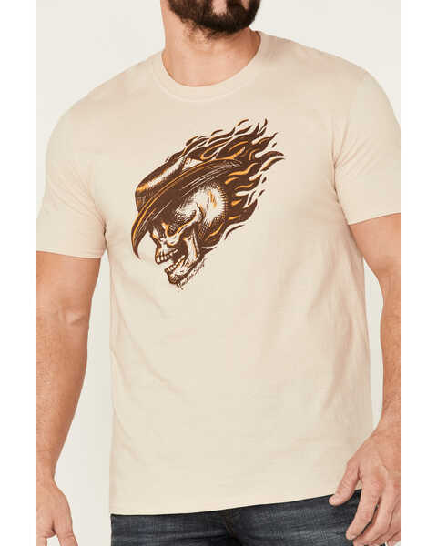 Moonshine Spirit Men's Flame Skull Graphic Short Sleeve T-Shirt , Camel, hi-res